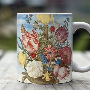 Ceramic Mugs Ambrosius Bosschaert Bouquet of Flowers on a Ledge