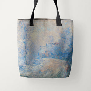 Tote Bags Claude Monet The Road to Giverny in Winter