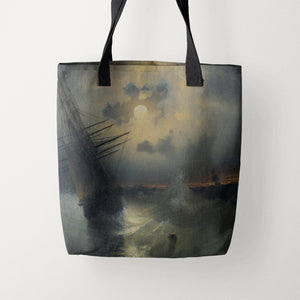 Tote Bags Ivan Aivazovsky A Sailing Ship on a High Sea by Moonlight